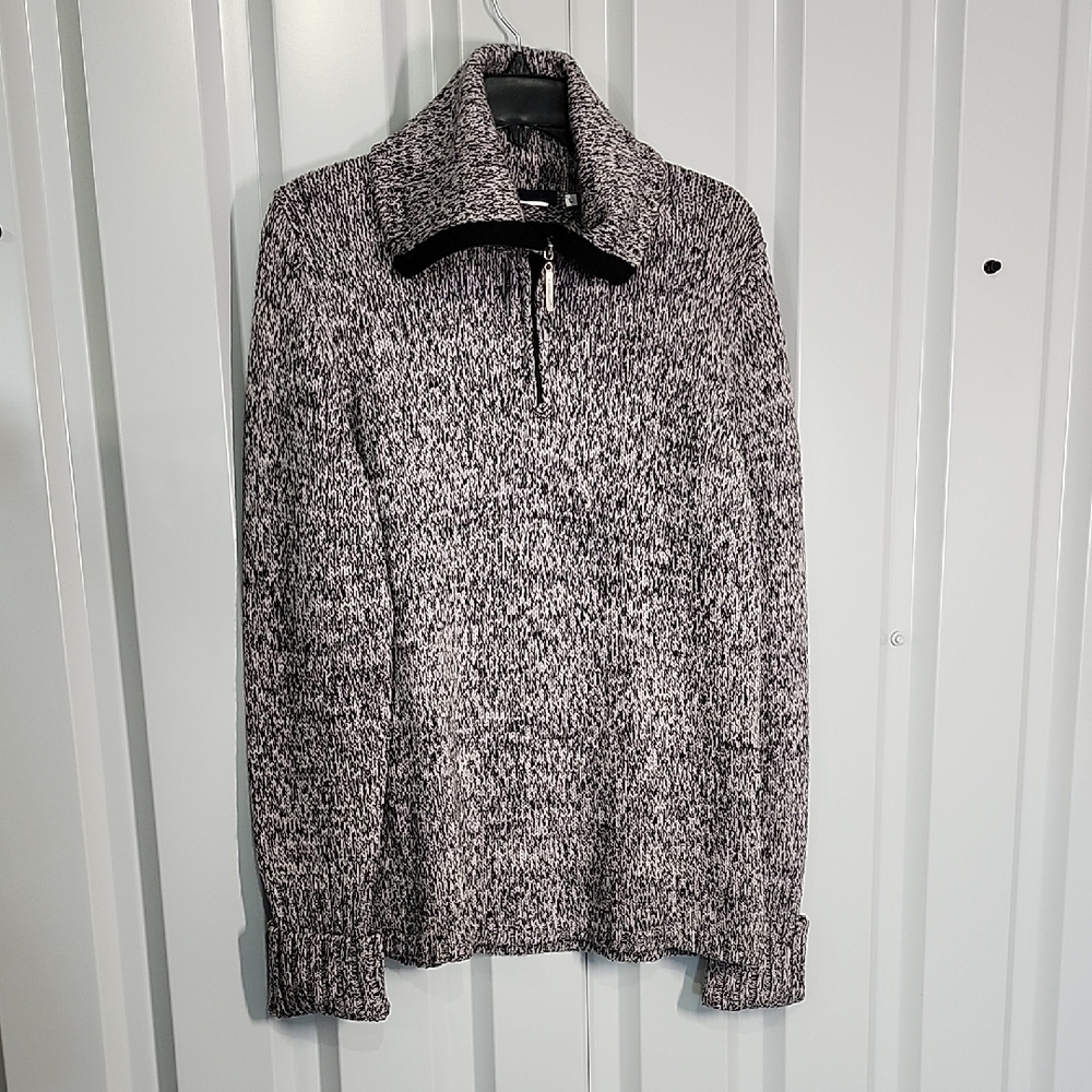 Kapalua Women's Black and White 100% Merino Virgin Wool 1/4 Zip Sweater Size Lg